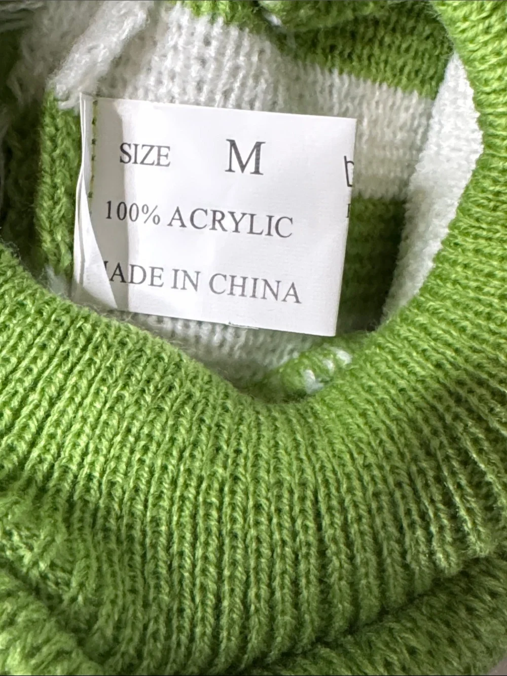 Green and White Striped Knit Pet Dog Cat Sweater Ribbed Turtle Neck Size M NEW